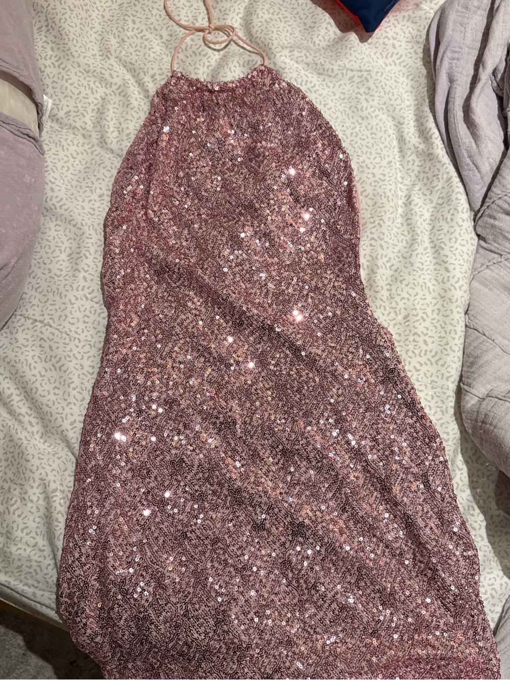 Edikted Rose Gold Sequin Halter Dress